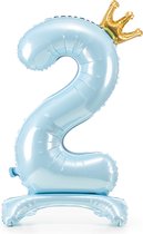 Partydeco - Staande folieballon Cijfer 2 Sky-Blue met kroon 84 cm