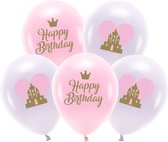 Partydeco - ECO ballonnen - Roze Prinses 'Happy Birthday 5 stuks (33cm)