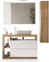 Hamburg L110 badkamer meubelset - bassin + 2 laden + 3 niches + kolom - lichte eiken kleuren en wit gelakt wit wit