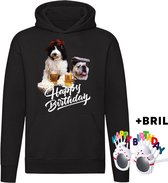 Happy birthday Hoodie + bril - verjaardag - jarig - feest - bier - hond - dieren - grappig - unisex - trui - sweater - capuchon