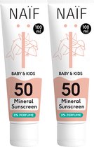 Naïf - Coffret Crème Solaire Minérale - Bébés & Enfants - 0% parfum - SPF50 - 2x100ml