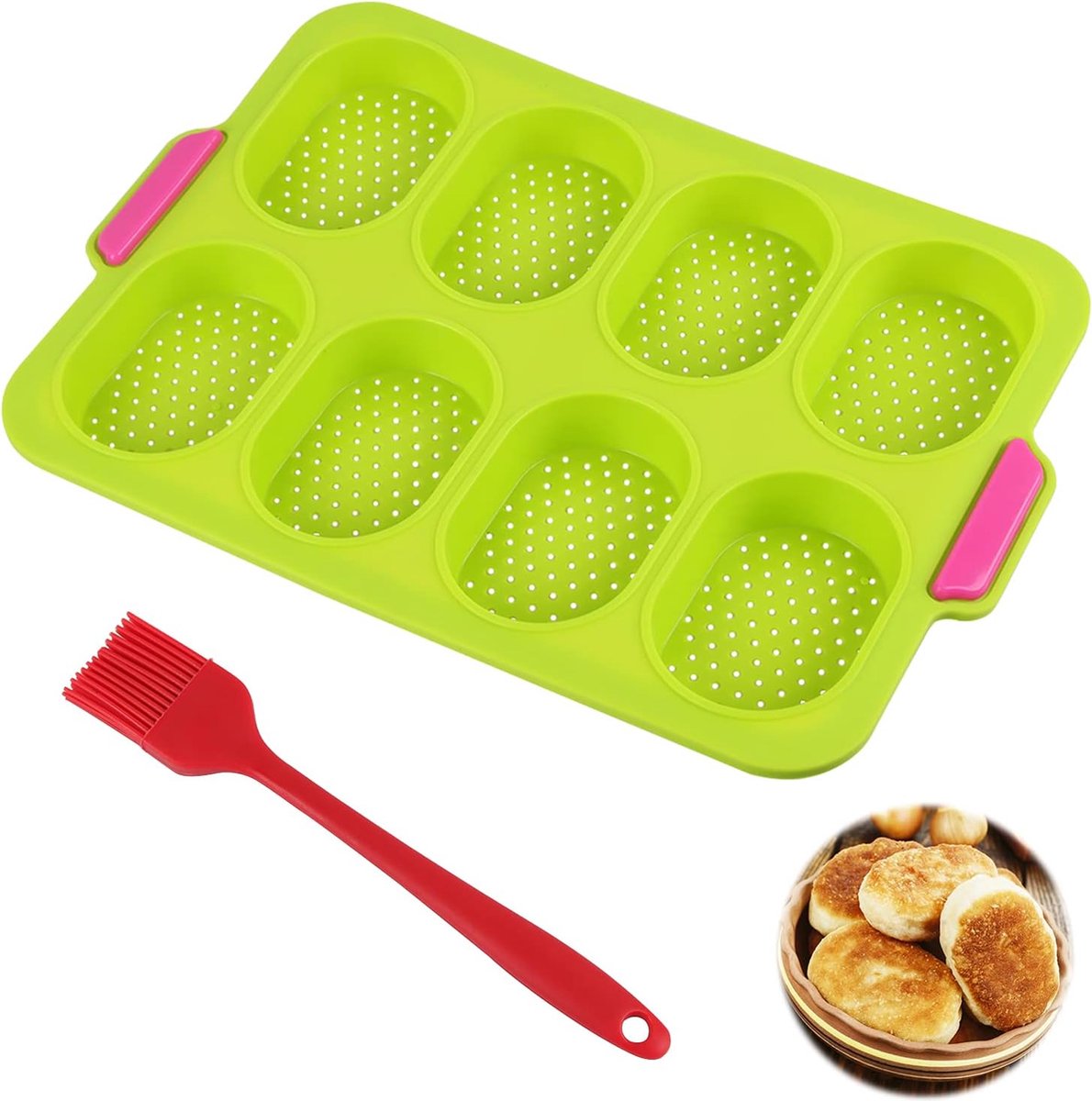 Bakvorm voor broodjes siliconen bakvorm met antiaanbaklaag kleine siliconen vorm broodbakvorm siliconen bakvorm voor baguette brood (groen)