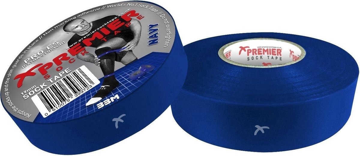Premier Socktape - Voetbalsokken - Sokophouders - Voetbal Tape - Sokkentape - Kousentape - 33m x 19mm - Navy