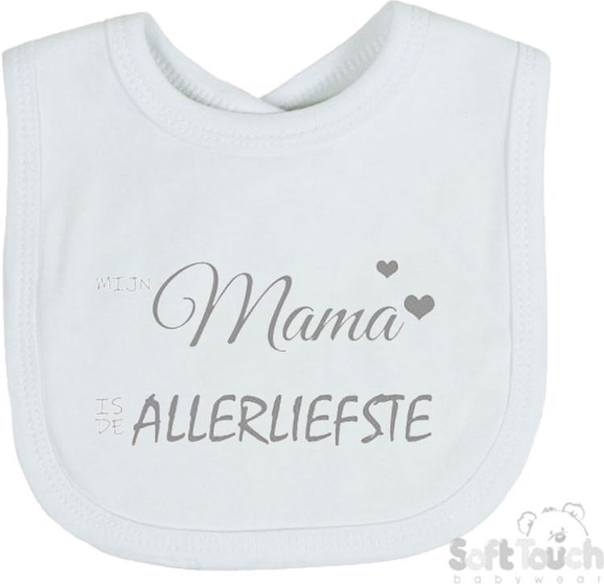 Goedkoopste Soft Touch Slabber Slabbetje Slab Mijn mama is de allerliefste Moederdag Unisex Katoen Wit/grijs Maat 33x22 Cm