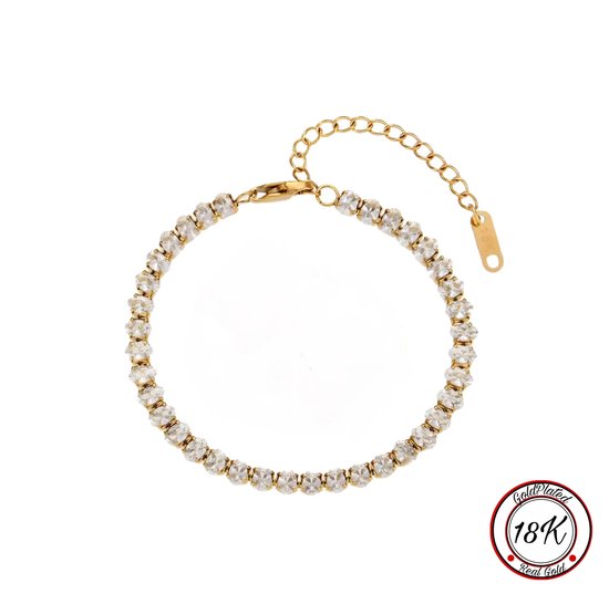 Borasi Tennis Armband | Ovaal Zirkonia Stenen | 18K Goldplated | Tennis Armbanden | 17+5 CM | Dames Armband | Cadeau Voor Haar | Verjaardag Cadeau | Moederdag Cadeau