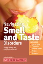 Couverture de livre "Navigating Smell and Taste Disorders" avec un gros plan de quelqu'un mangeant une pêche.