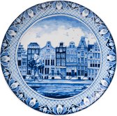 Wandbord - Grachtenpanden - 20 cm - met bordhanger - Delfts blauw - Nederland - Hollandse cadeautjes - Holland souvenir