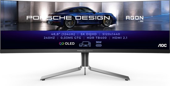 AOC Porsche PD49 - DQHD QD-OLED Ultrawide Gaming Monitor - KVM-Switch - USB-C 90w - 240hz - 49 inch