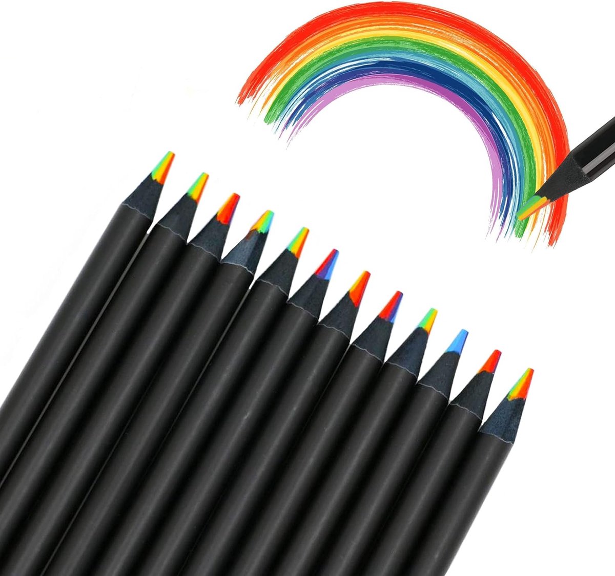 CiciIng regenboog kleurpotloden (12 stuks)- 7-in-1 kleurpotloden voor volwassenen, meerkleurige potloden voor kunst, tekenen, kleuren, schetsen
