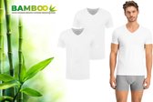 Bamboo Essentials - T-Shirt Homme - Col en V - Lot de 2 - Wit - L - Maillot de Corps en Bamboe Homme - Extra Long - Col en V- T-shirt Anti-transpiration Homme
