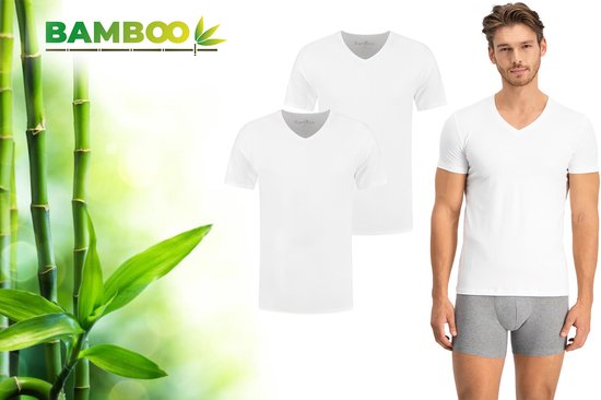 Bamboo - T-Shirt Heren - V Hals - 2 Pack - Wit - L - Bamboe Ondershirt Heren - Extra Lang - V-Neck - Anti Zweet T-shirt Heren