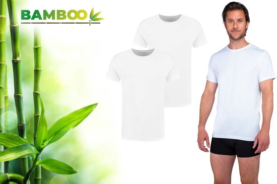 Bamboo Elements - T Shirt Heren - Ronde Hals - 2 Stuks - Wit - M - Bamboe - Ondershirt Heren - Extra Lang - Anti Zweet T-shirt Heren