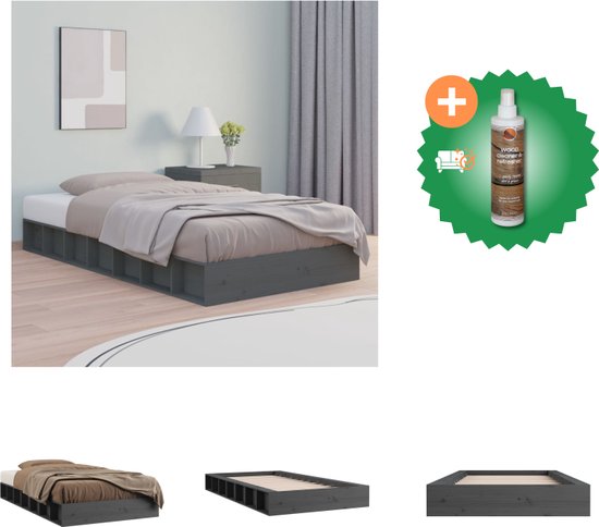 vidaXL Bedframe massief hout grijs 135x190 cm 4FT6 Double - Bed - Inclusief Houtreiniger en verfrisser