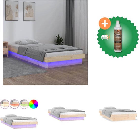 vidaXL Bedframe LED massief hout 75x190 cm 2FT6 Small Single - Bed - Inclusief Houtreiniger en verfrisser