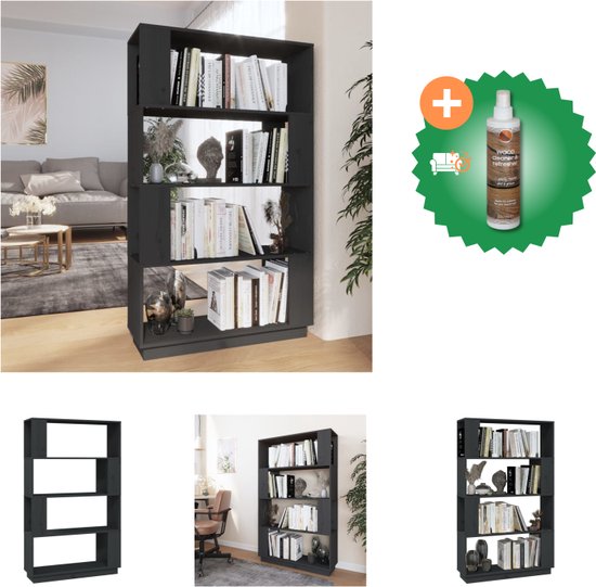 vidaXL Boekenkast/kamerscherm 80x25x132 cm massief grenenhout grijs - Kast - Inclusief Houtreiniger en verfrisser