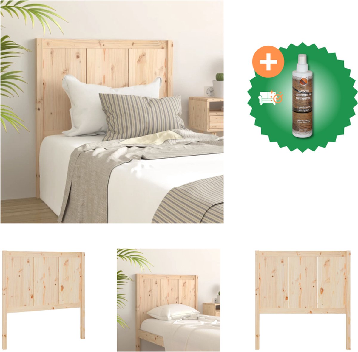 vidaXL Hoofdbord 80-5x4x100 cm massief grenenhout - Bedonderdeel - Inclusief Houtreiniger en verfrisser - vidaXL