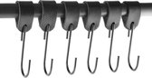 Brute Strength - Leren ronde S-haak hangers - Zwart - 6 stuks - 12,5 x 2,5 cm – Zwart zilver – Leer - handdoekhaakjes - Ophanghaken – kapstokhaak
