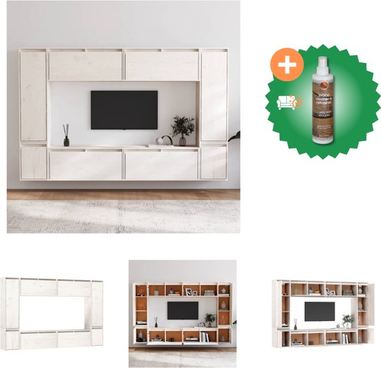 vidaXL Tv-meubelen 8 st massief grenenhout wit - Kast - Inclusief Houtreiniger en verfrisser