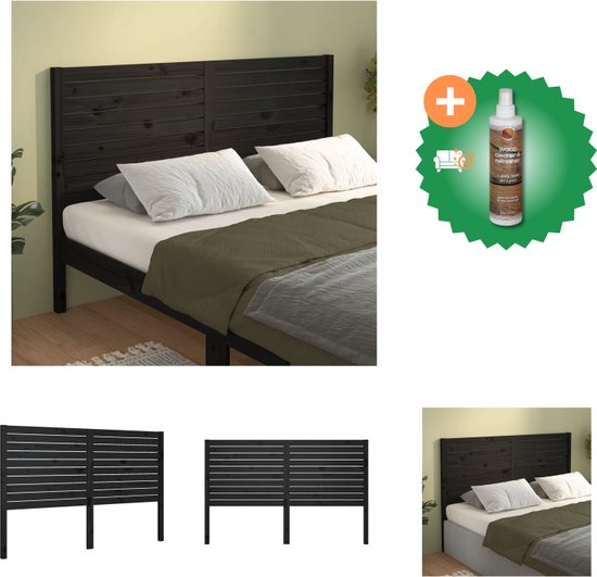 vidaXL Hoofdbord 126x4x100 cm massief grenenhout zwart - Bedonderdeel - Inclusief Houtreiniger en verfrisser