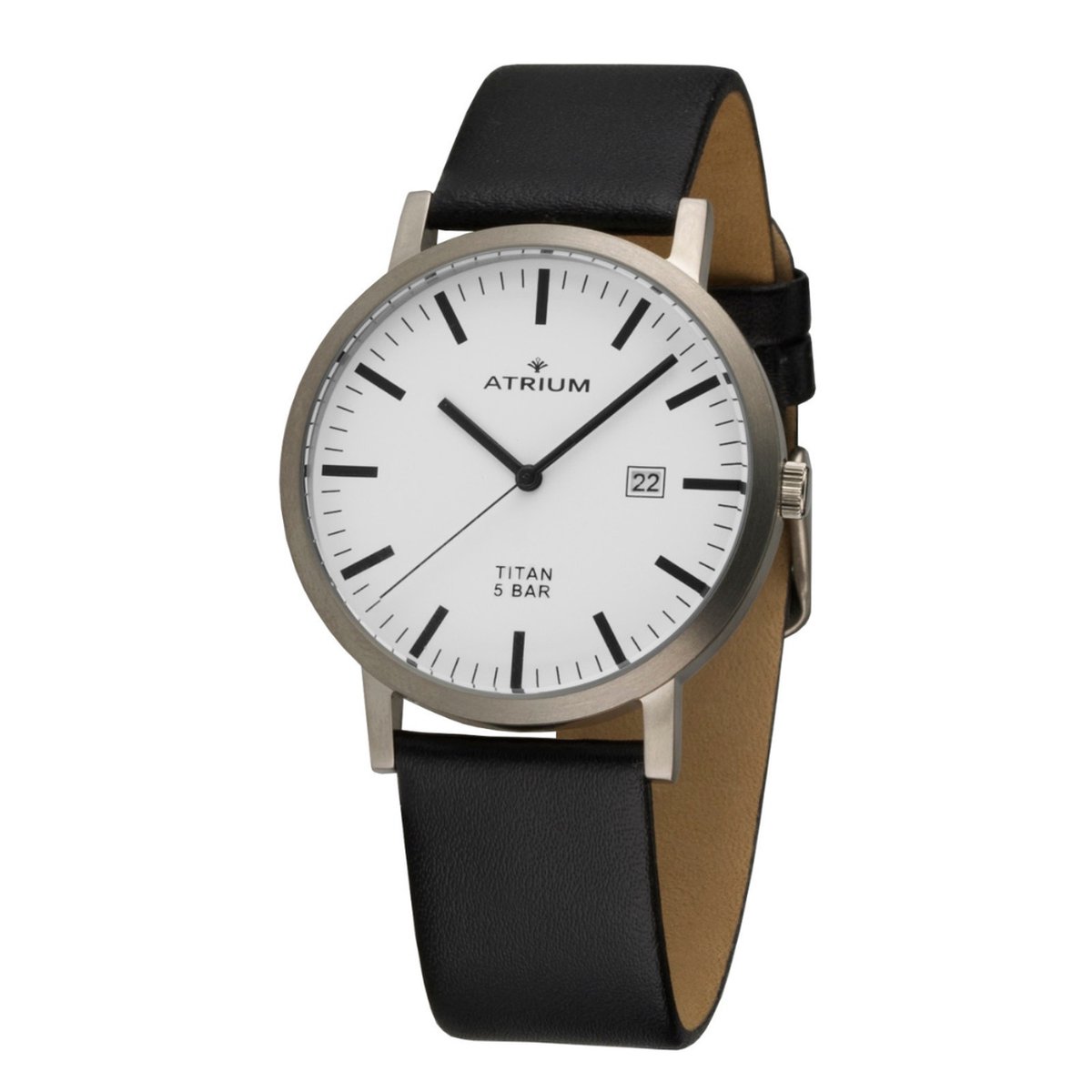 ATRIUM Horloge - Heren - Zilver- Zwart - Analoog - 5 bar - Titanium - Lederen bandje - Verstelbaar - Datum - Quartz uurwerk - Edelstalen Sluiting - A40-13