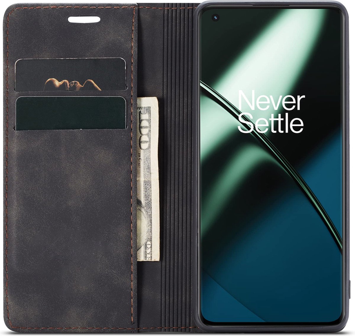 ProGuard OnePlus 11 Wallet Hoesje Vintage Leder Zwart