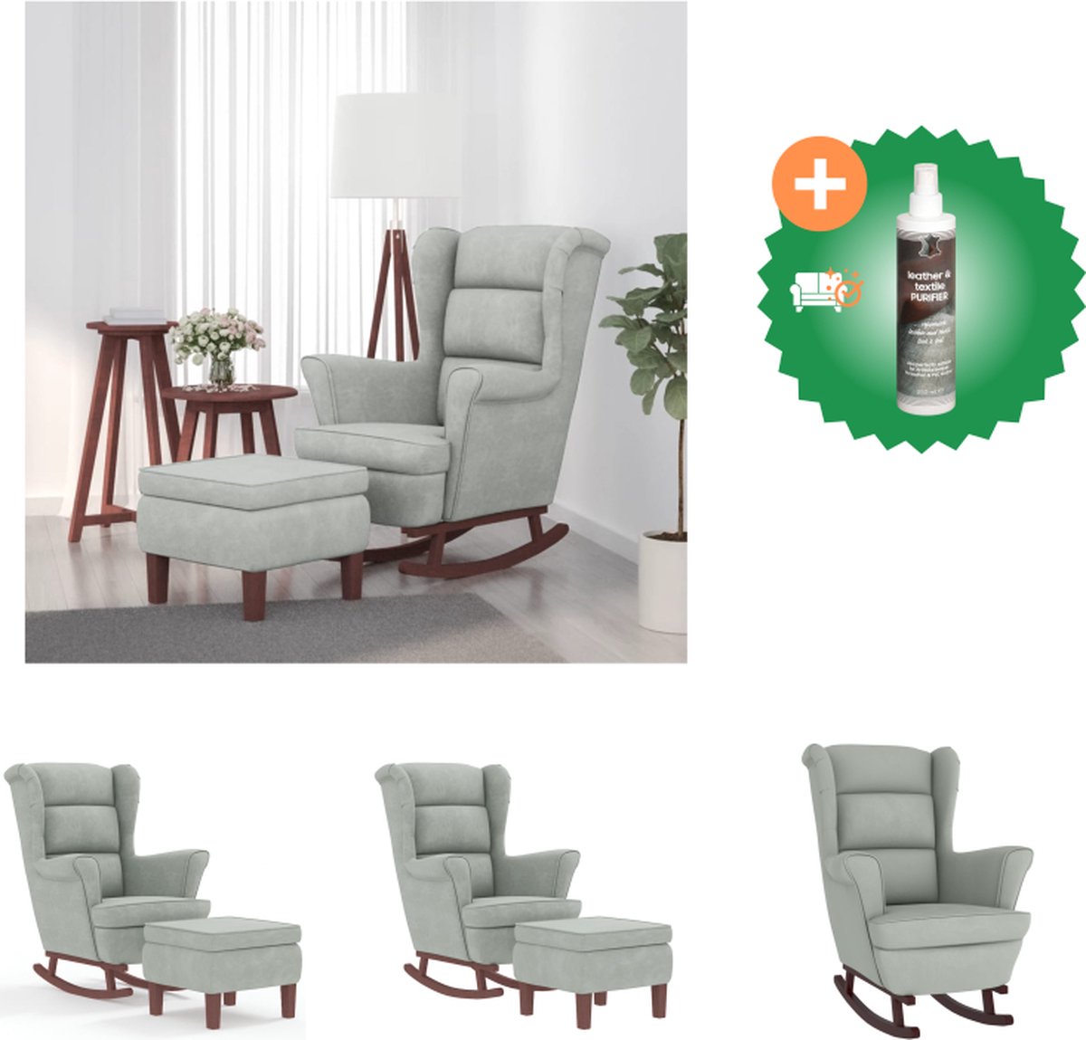 VidaXL Schommelstoel Lounge 78 x 93 x 97 cm Lichtgrijs Schommelstoel Inclusief Reiniger