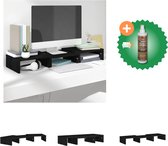 vidaXL Monitorstandaard 60x24x10-5 cm massief grenenhout zwart - Kast - Inclusief Houtreiniger en verfrisser