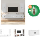 vidaXL 6-delige Tv-meubelset bewerkt hout wit - Kast - Inclusief Houtreiniger en verfrisser