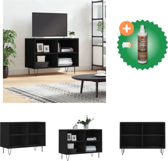 vidaXL Tv-meubel 69-5x30x50 cm bewerkt hout zwart - Kast - Inclusief Houtreiniger en verfrisser
