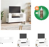 vidaXL Tv-meubel 102x34-5x43 cm bewerkt hout wit - Kast - Inclusief Houtreiniger en verfrisser