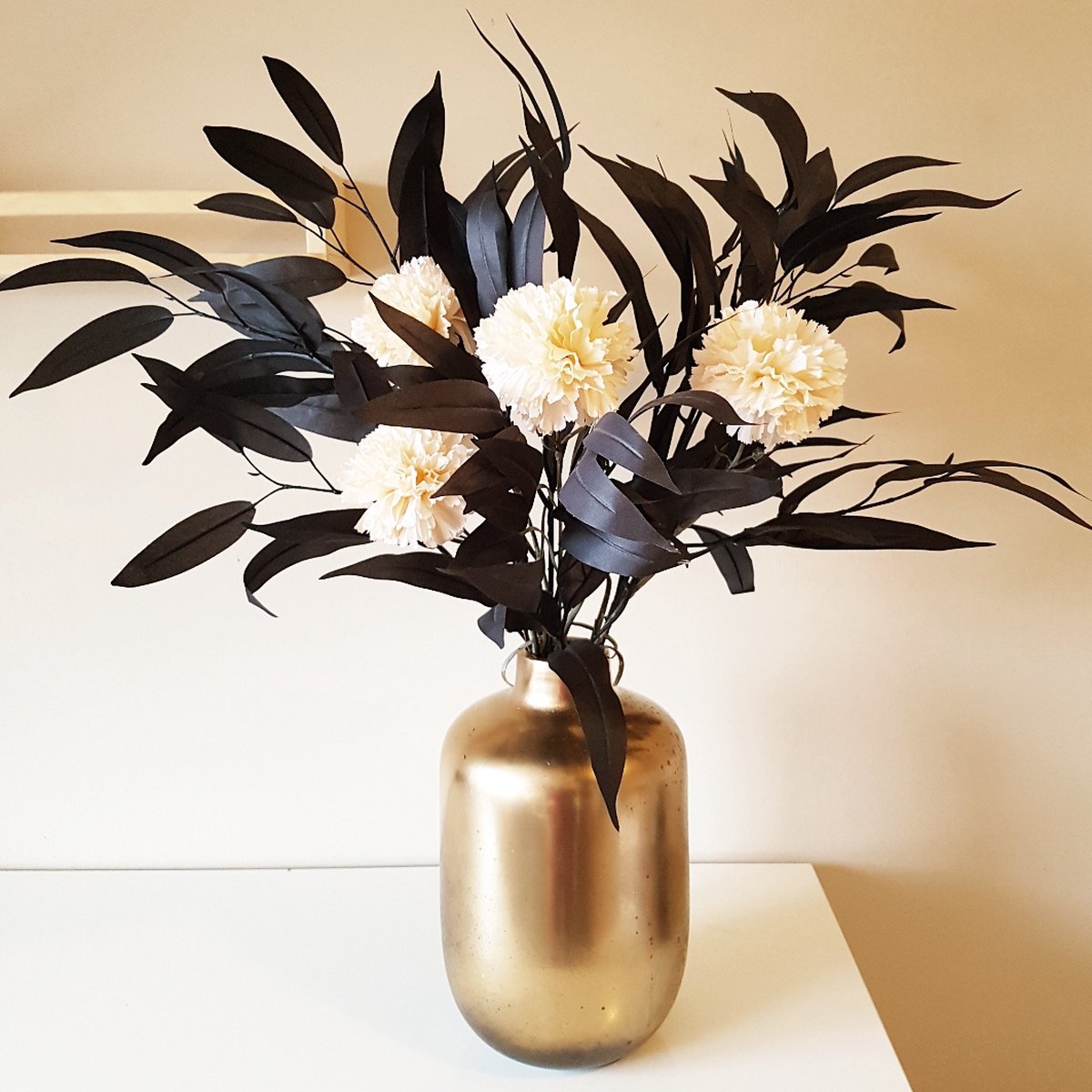 Zijdenbloemen - Zijden bloemen - Zijdenboeket - Kunstbloemen - Kunstbloem - Mat zwart - Pastel - Kunst bloemen Zonder Gouden Vaas - Moederdag