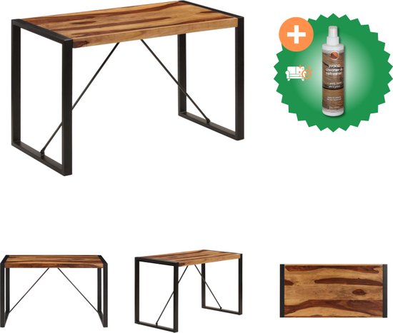 vidaXL Table de salle à manger rétro en sheesham - 120 x 60 x 76 cm - Marron/ Zwart - Table - Comprend un nettoyant et un rafraîchisseur pour bois