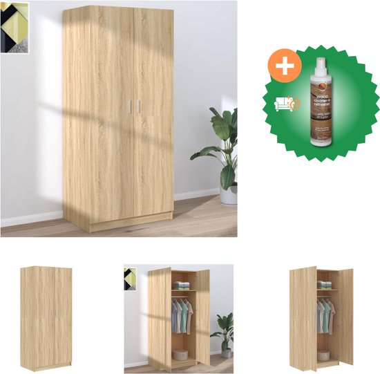 vidaXL Armoire - Chêne Sonoma - 80 x 52 x 180 cm - Groot compartiment avec tringle de suspension - Armoire - Comprend un nettoyant et un assainisseur pour bois