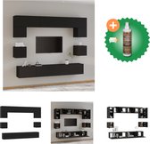 vidaXL 8-delige Tv-meubelset bewerkt hout zwart - Kast - Inclusief Houtreiniger en verfrisser