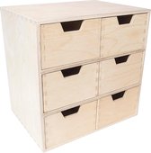 Ladebox, lade-element, 6 laden, 28,5 x 20 x 28,5 cm (+/- 1 cm), mini-commode voor kleine voorwerpen van berkenmultiplex, opbergsysteem voor opslag, decoupage en decoratie