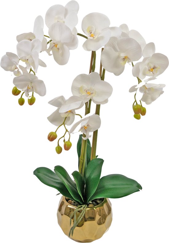 Kunst Orchidee 52 cm wit in gouden pot