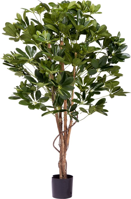 Kunstplant Schefflera 120 Cm. - Groene Zijden Kunstplant - Gemaakt van hoogwaardig kunststof