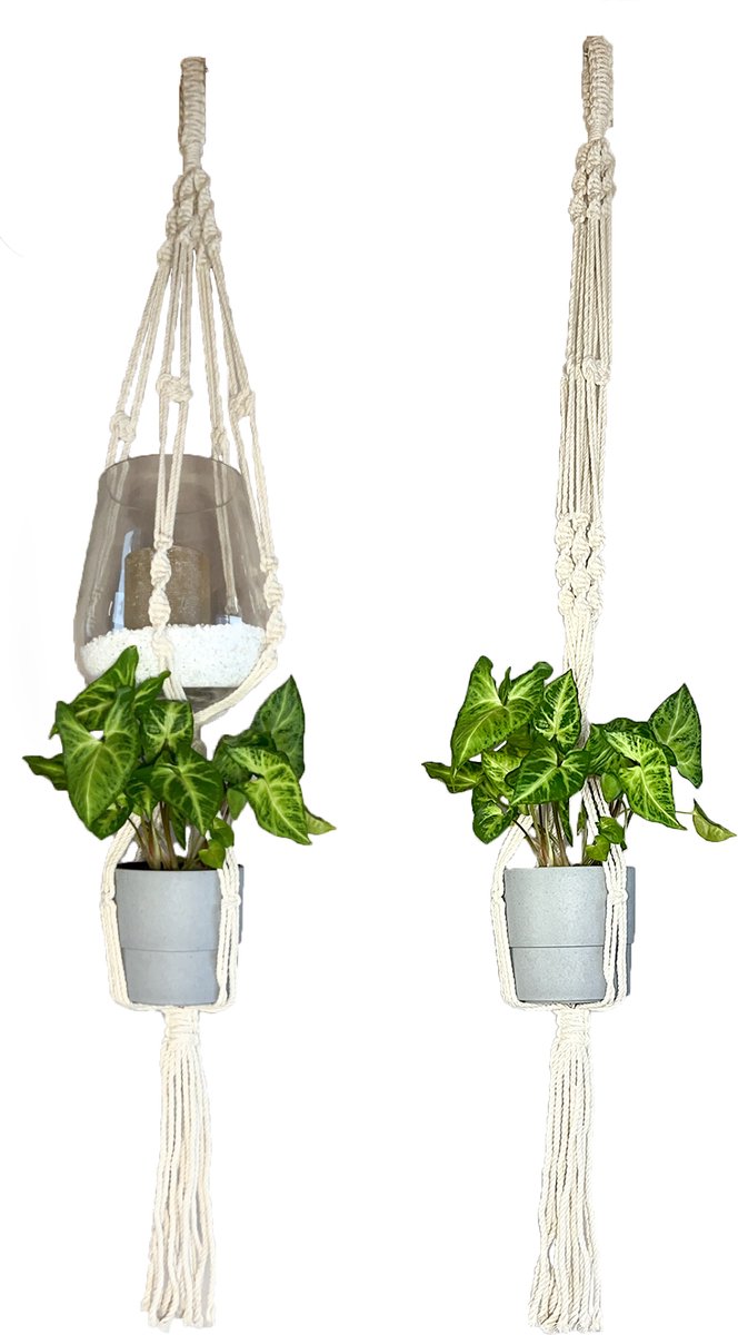 Plantenhanger voor twee planten / glazen vazen - Hanger voor Binnen/Buiten - Touw/Koord Hangplant Houder - Bohemian Wandhanger Decoratie - Plant Hanger - Verticale Tuin Bloempothouder Planthanger