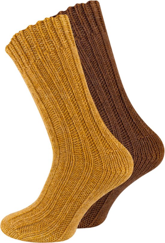 2 paires de Chaussettes en laine - Grossièrement tricotées - avec laine d'Alpaga - Goud- Marron - Taille 43-46