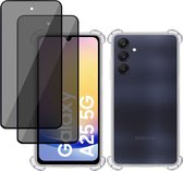 Hoesje + 2x Privé Screenprotector geschikt voor Samsung Galaxy A25 – Privacy Tempered Glass - Case Transparant