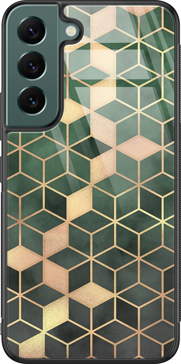Leuke Telefoonhoesjes - Hoesje geschikt voor Samsung Galaxy S22 - Groen kubus - Hard case - Print / Illustratie - Groen