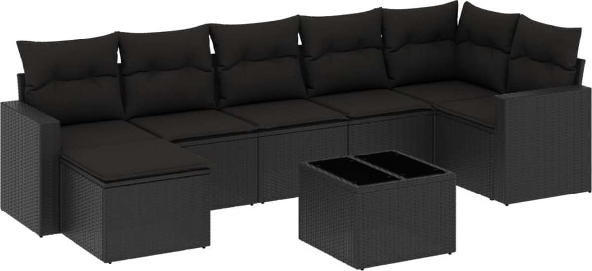 vidaXL 8-delige - Loungeset - met - kussens - poly - rattan - zwart