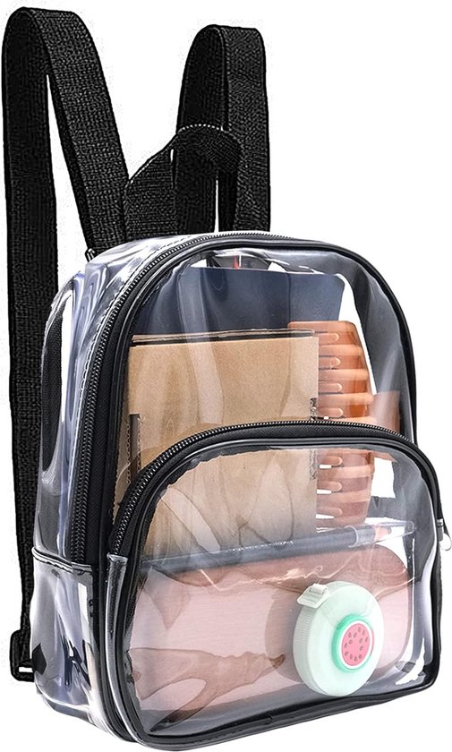 Transparante mini-rugzak Transparante rugzak Zwarte transparante tas voor werk, reismake-uptas, concerten en sportevenementen - 23×19×7cm