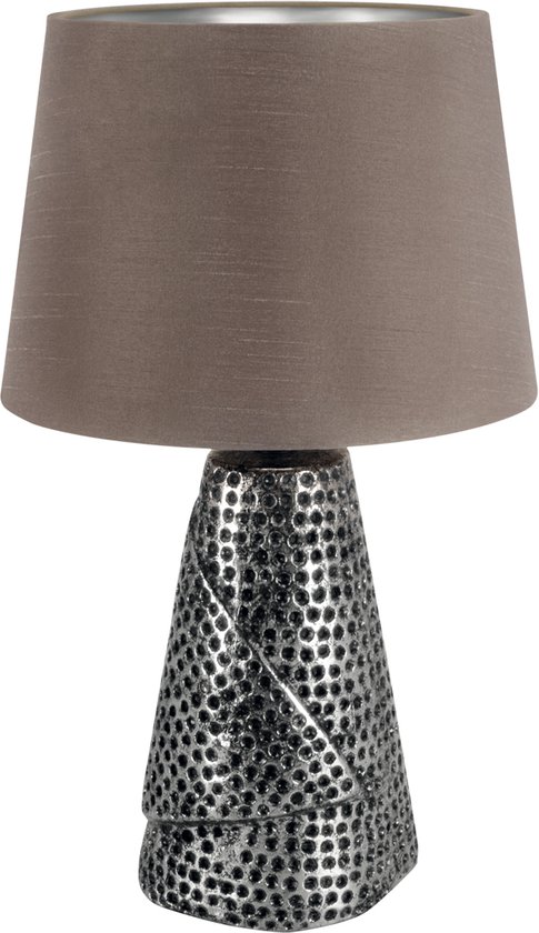 MAGDA - Tafellamp - Nachtlamp - textiel Zilver/Grijs - E14 Fitting