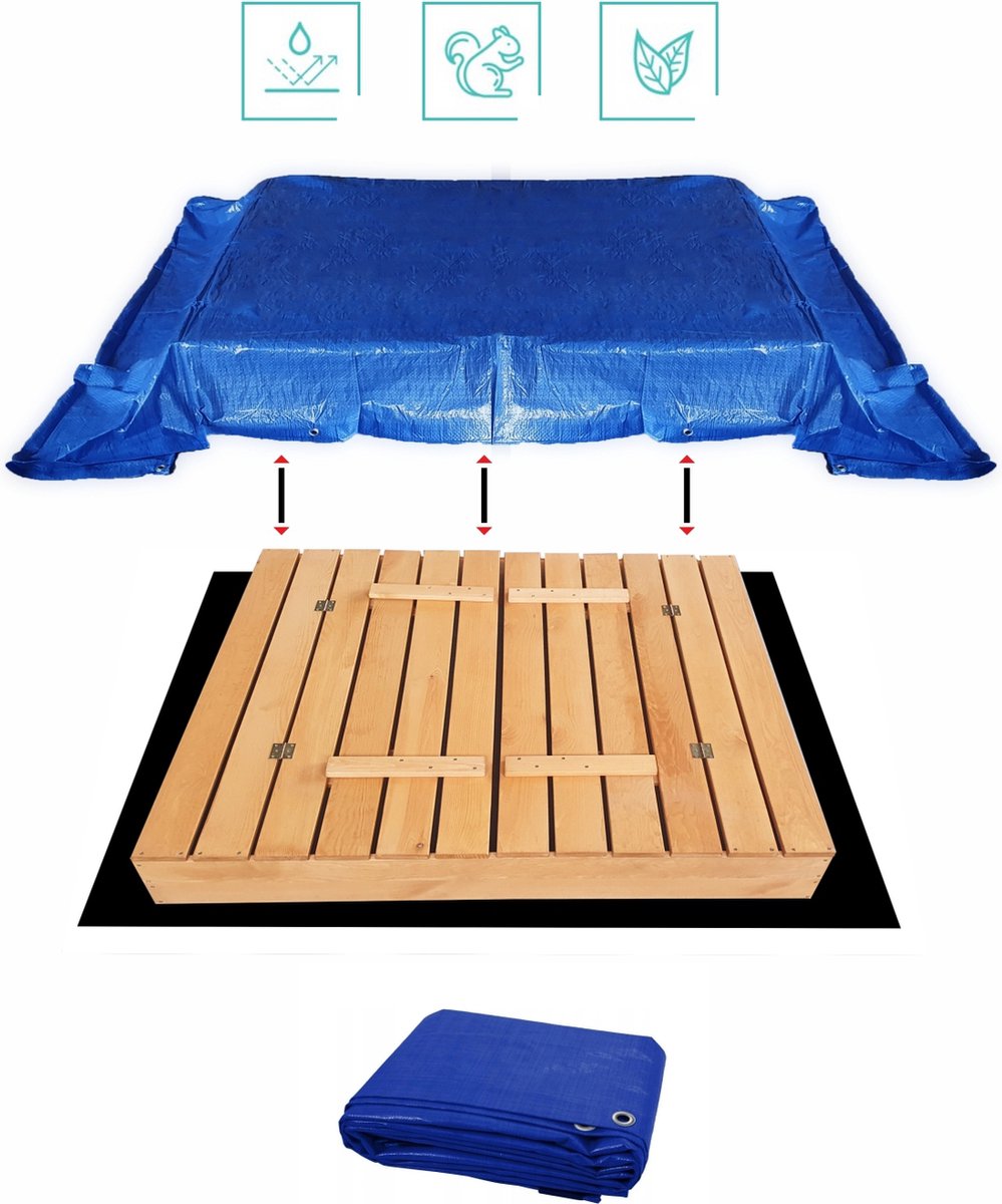 Afsluitbare XL Zandbak met Banken 140x140 cm – Gecertificeerd & Geïmpregneerd Hout | Incl. AFDEKZEIL & GRONDDOEK | Voor 2-3 Kinderen — afbeelding 8