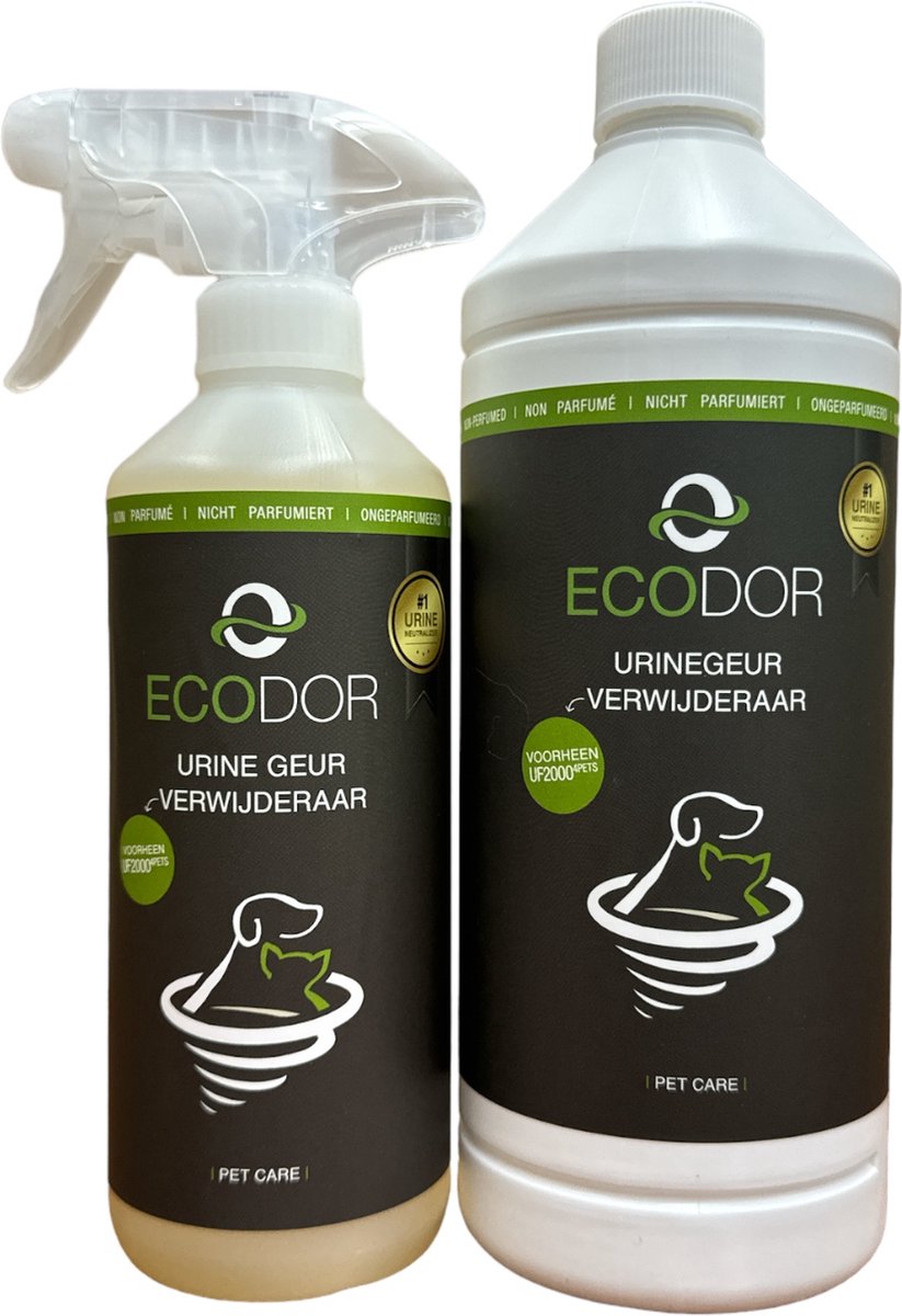 Ecodor Geurverwijderaar UF2000 4Pets - Urinegeur Verwijderaar - Voordeel Pakket - 500 ml sprayflacon + 1 liter navulfles - Ecologische ontgeurder - Ongeparfumeerd op Prijzenvolger.com