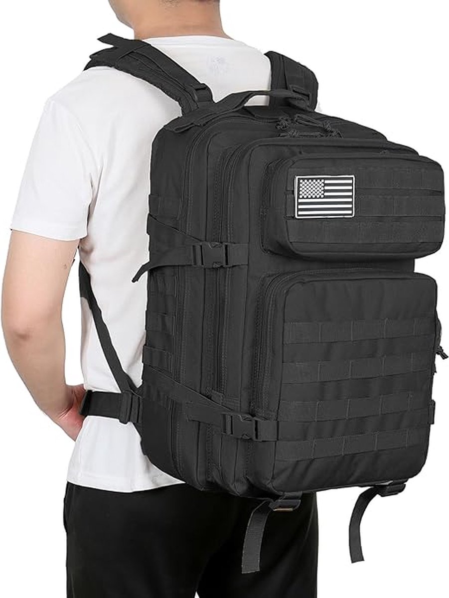 Waterdichte Militaire Rugzak - 45L -Militaire Tactische Backpack voor Heren - Grote Capaciteit 900D Waterdicht Oxford Stof - Hoge Dichtheid Meerdere Zakken - voor Wandelen Kamperen, Bergbeklimmen, Jagen, Buiten Fietsen(Kleur: Black) – foto 5