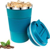 SHOP YOLO-Koffiemok-380 ml koffie lekvrij gemaakt van 304 roestvrij staal, dubbelwandig geïsoleerd-blauw