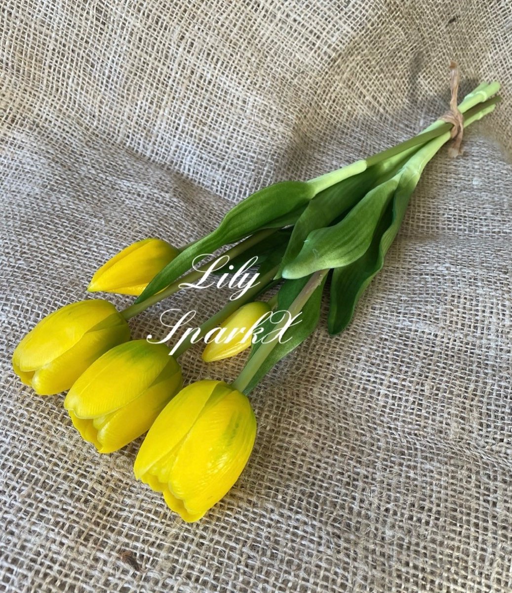 KNUS Lifestyle Kunstbloem Tulp - Geel - ei geel - Palm pasen - Real touch tulpen - 43 cm - Boeket - Kunstbloemen - Kunst bloem - Sally tulp - Yellow - Interieur - Sfeer - Voorjaar - Pasen - Paasdecoratie - Bloemen - Moederdag - Oma - Decoratief - Deco - Decoratie