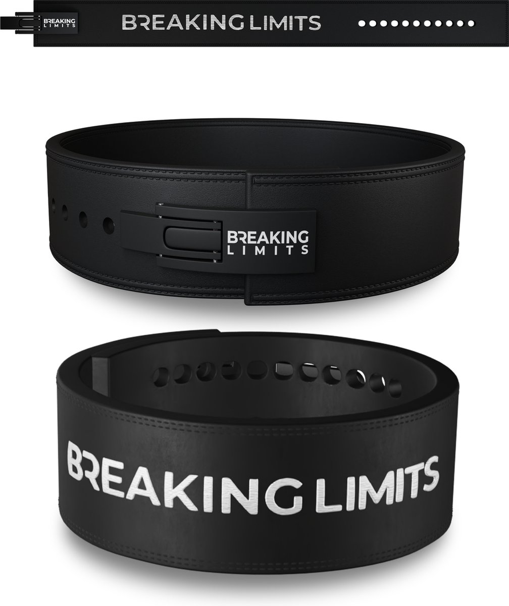 Breaking Limits Lifting Belt - Zwart Lederen Powerlift Riem - Lever Belt - Geschikt voor CrossFit, Powerlifting, Gewichtheffen en Bodybuilding - 10MM – Maat (XL)